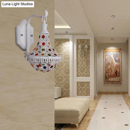 DecorBites™ Bohemia Empire Crystal and Metal Wall Sconce - White Finish, 1-Light, with Jewelry Detailing