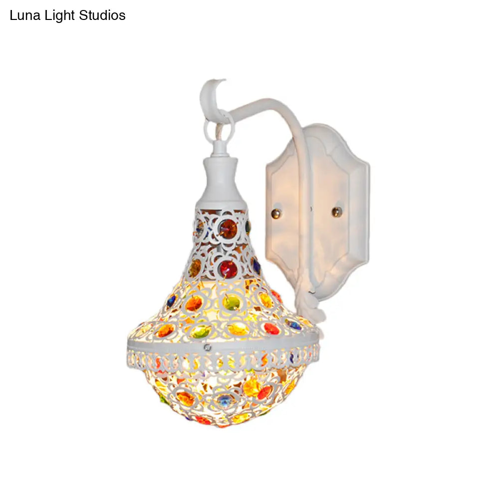 DecorBites™ Bohemia Empire Crystal and Metal Wall Sconce - White Finish, 1-Light, with Jewelry Detailing