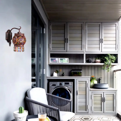 DecorBites™ Bohemia Lantern Wall Sconce Metal 1-Light Lamp with Crystal Flower Design, Antique Copper