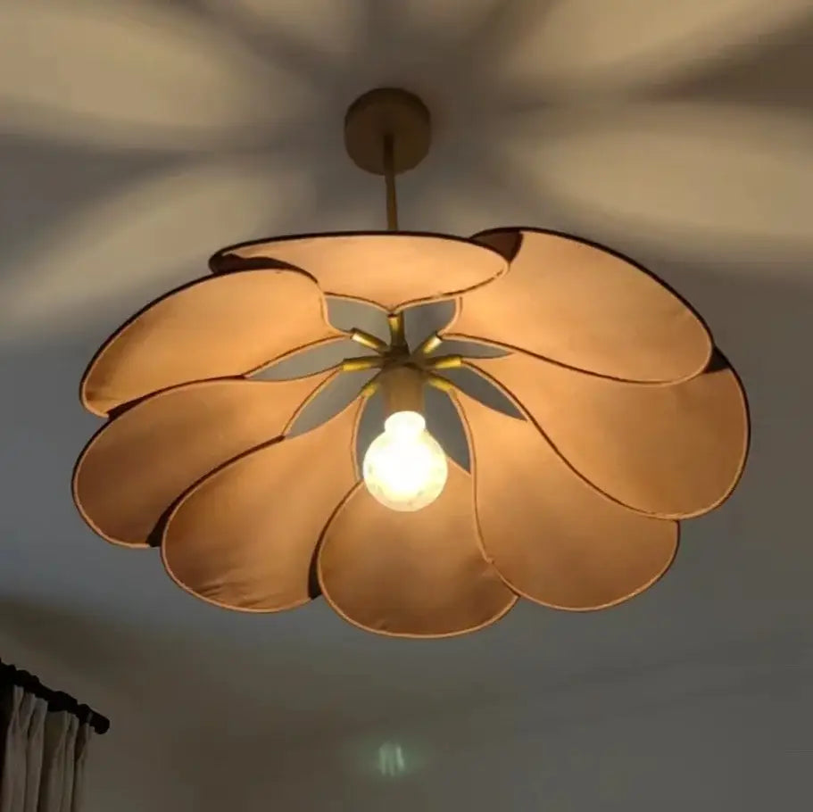 Warm-toned bohemia linen e27 cream flower pendant light with layered fabric petals for bedroom decorbites pendant light