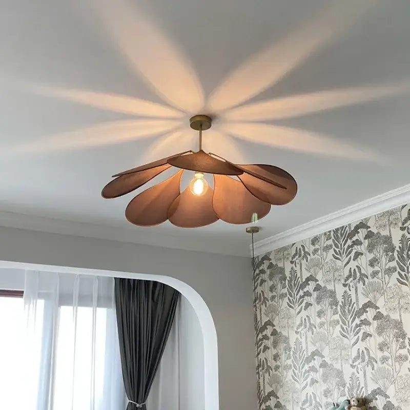 Bohemia linen e27 cream flower pendant light with warm-toned matte petal-shaped shades for bedroom decorbites bohemia linen