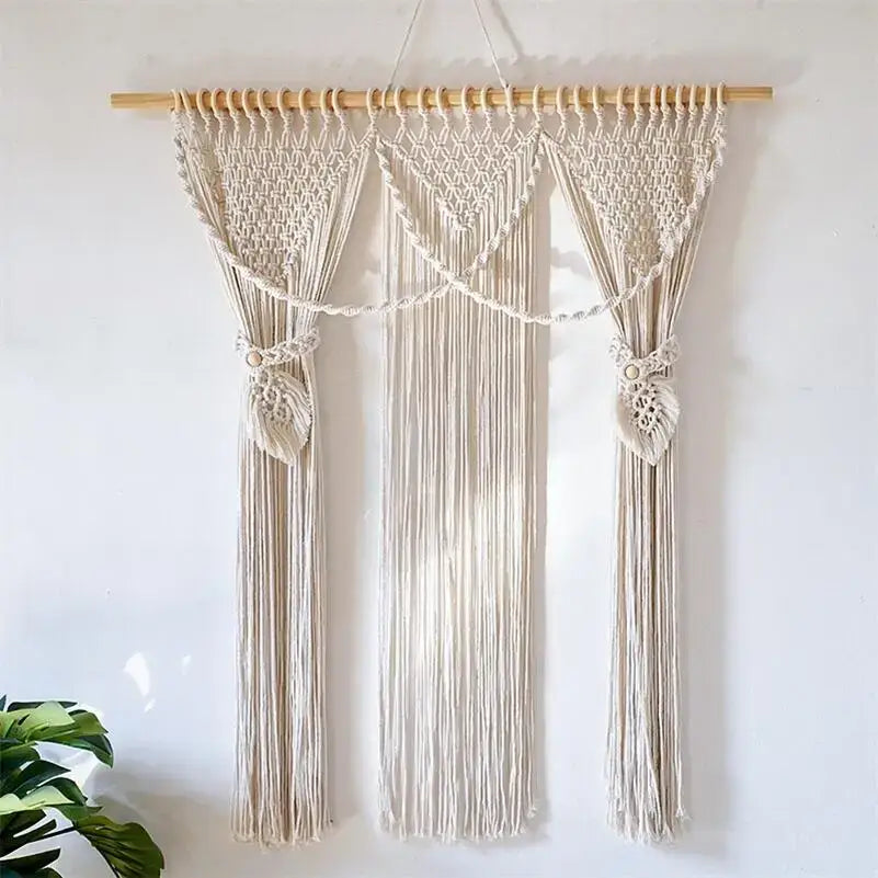 Cream-colored bohemia macrame cotton curtain with intricate knotwork and tassels for bedroom wall hanging decorbites bohemia macrame