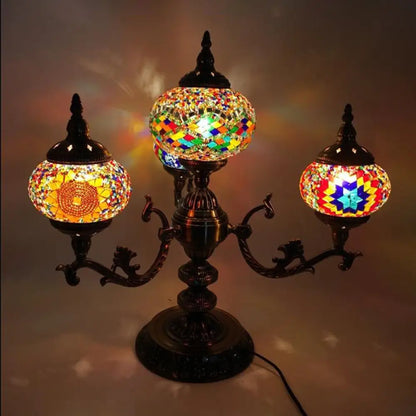 Bohemia Oval Stained Glass Nightstand Light - 4 Bulbs - Red/Yellow/Orange - Bedroom Lighting