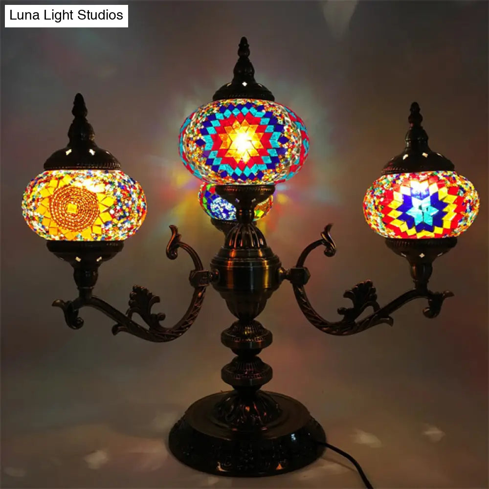 Bohemia Oval Stained Glass Nightstand Light - 4 Bulbs - Red/Yellow/Orange - Bedroom Lighting