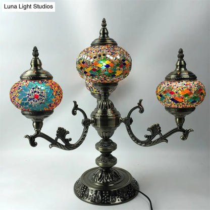 Bohemia Oval Stained Glass Nightstand Light - 4 Bulbs - Red/Yellow/Orange - Bedroom Lighting