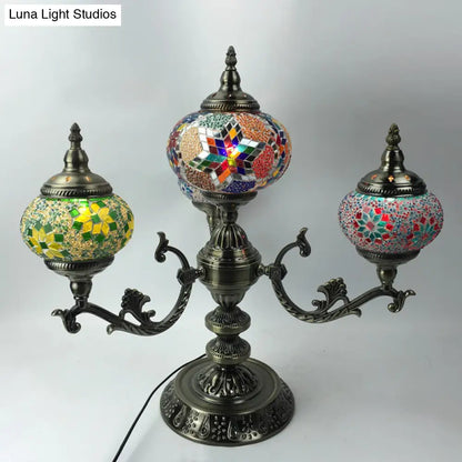 Bohemia Oval Stained Glass Nightstand Light - 4 Bulbs - Red/Yellow/Orange - Bedroom Lighting