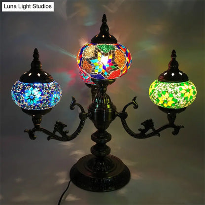 Bohemia Oval Stained Glass Nightstand Light - 4 Bulbs - Red/Yellow/Orange - Bedroom Lighting