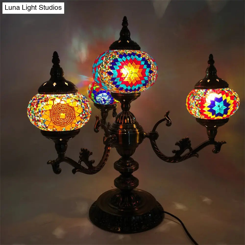 Bohemia Oval Stained Glass Nightstand Light - 4 Bulbs - Red/Yellow/Orange - Bedroom Lighting