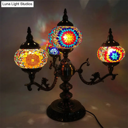 Bohemia Oval Stained Glass Nightstand Light - 4 Bulbs - Red/Yellow/Orange - Bedroom Lighting
