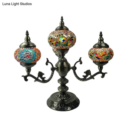 Bohemia Oval Stained Glass Nightstand Light - 4 Bulbs - Red/Yellow/Orange - Bedroom Lighting