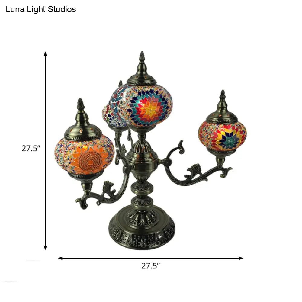 Bohemia Oval Stained Glass Nightstand Light - 4 Bulbs - Red/Yellow/Orange - Bedroom Lighting