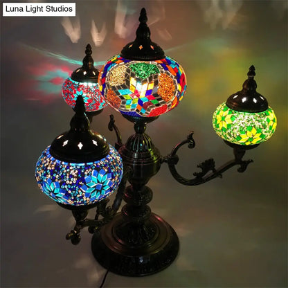 Bohemia Oval Stained Glass Nightstand Light - 4 Bulbs - Red/Yellow/Orange - Bedroom Lighting