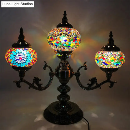 Bohemia Oval Stained Glass Nightstand Light - 4 Bulbs - Red/Yellow/Orange - Bedroom Lighting