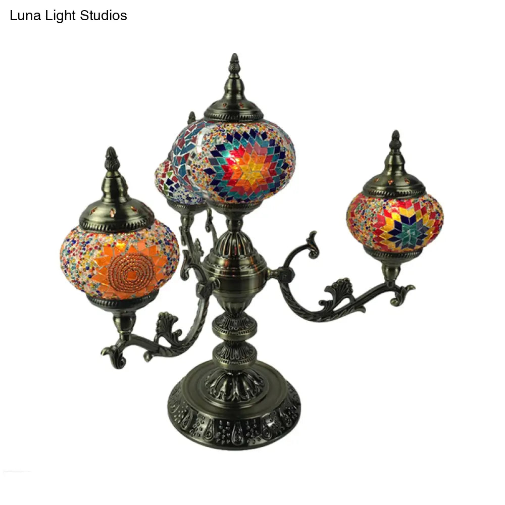 Bohemia Oval Stained Glass Nightstand Light - 4 Bulbs - Red/Yellow/Orange - Bedroom Lighting