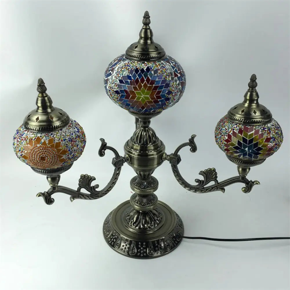 Bohemia Oval Stained Glass Nightstand Light - 4 Bulbs - Red/Yellow/Orange - Bedroom Lighting