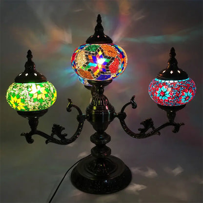 Bohemia Oval Stained Glass Nightstand Light - 4 Bulbs - Red/Yellow/Orange - Bedroom Lighting