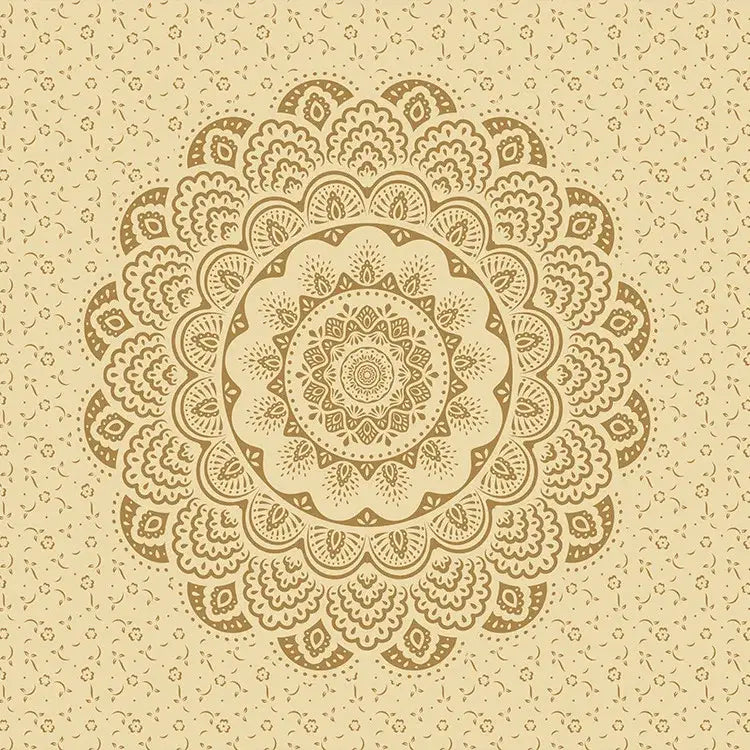 Beige floral mandala tapestry with intricate tan patterns featured in decorbites bohemia room fabric poster for bedroom decor