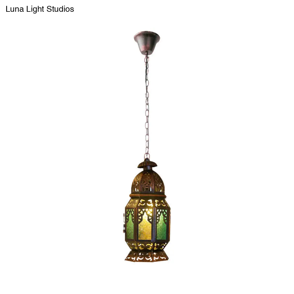 Bohemia Stained Glass Bedside Pendant Light with Down Lighting and Brass/Copper Finish