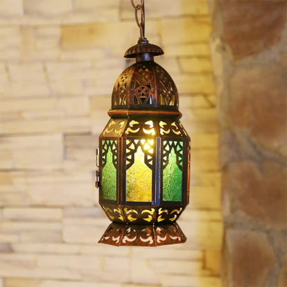 Bohemia Stained Glass Bedside Pendant Light with Down Lighting and Brass/Copper Finish