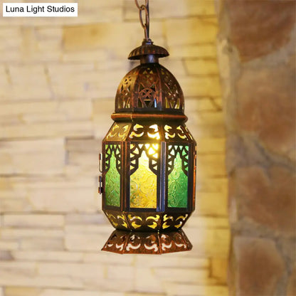 Bohemia Stained Glass Bedside Pendant Light with Down Lighting and Brass/Copper Finish