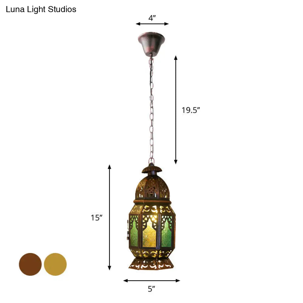 Bohemia Stained Glass Bedside Pendant Light with Down Lighting and Brass/Copper Finish