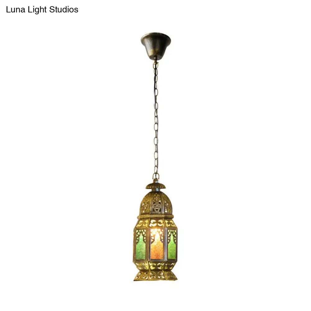 Bohemia Stained Glass Bedside Pendant Light with Down Lighting and Brass/Copper Finish