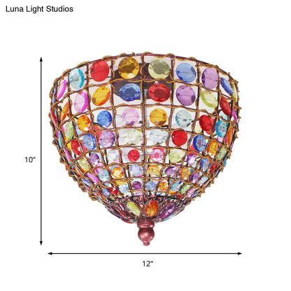 Lámpara de techo empotrada DecorBites™ estilo bohemio de hierro con 3 luces, acabado en cobre envejecido y soportes de vidrio