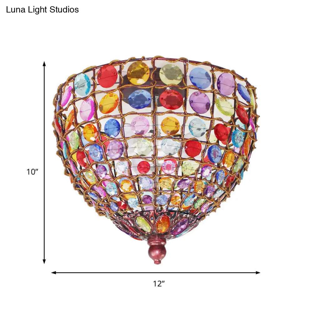 Lámpara de techo empotrada DecorBites™ estilo bohemio de hierro con 3 luces, acabado en cobre envejecido y soportes de vidrio