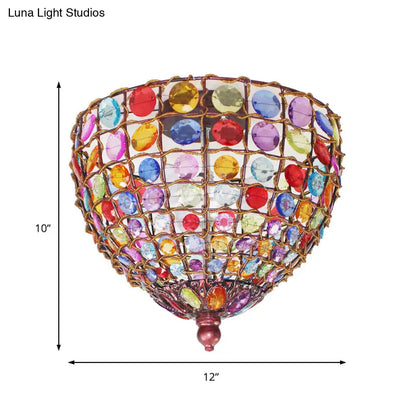 Lámpara de techo empotrada DecorBites™ estilo bohemio de hierro con 3 luces, acabado en cobre envejecido y soportes de vidrio