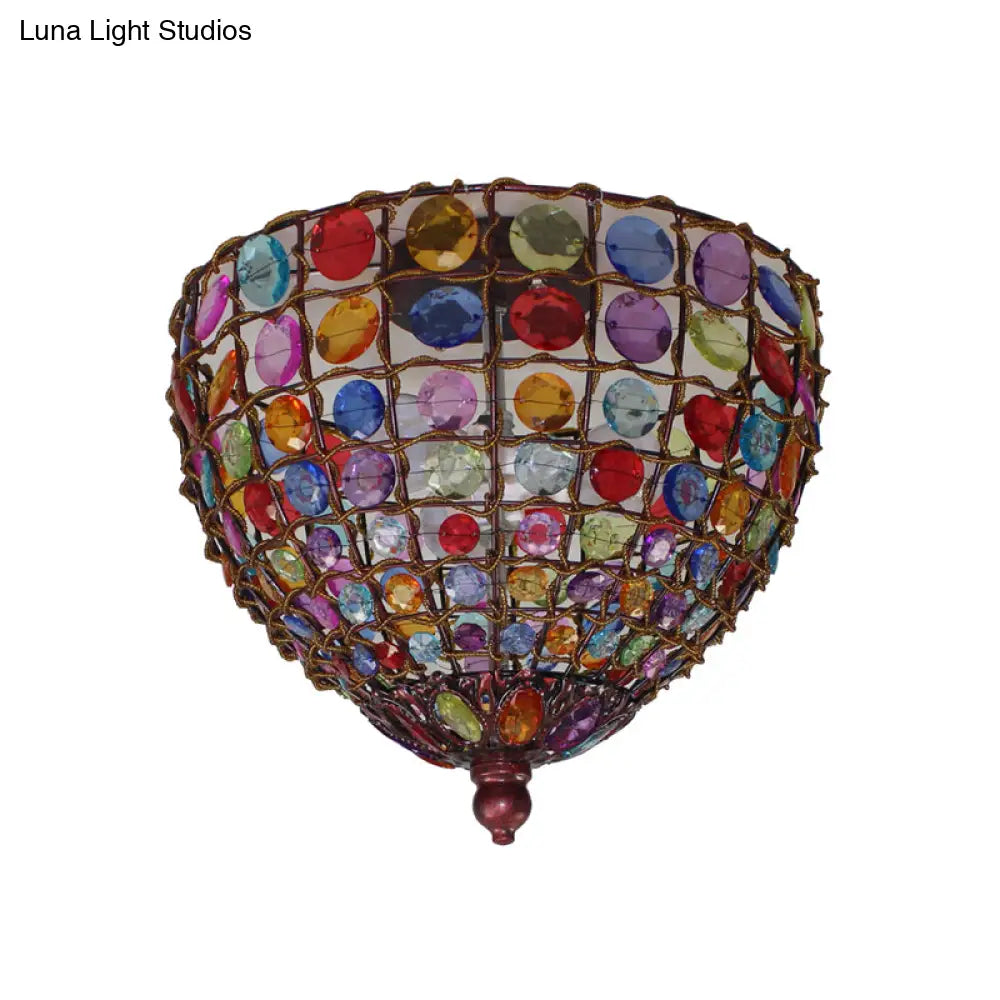 Lámpara de techo empotrada DecorBites™ estilo bohemio de hierro con 3 luces, acabado en cobre envejecido y soportes de vidrio