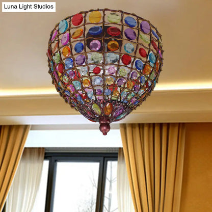 Lámpara de techo empotrada DecorBites™ estilo bohemio de hierro con 3 luces, acabado en cobre envejecido y soportes de vidrio