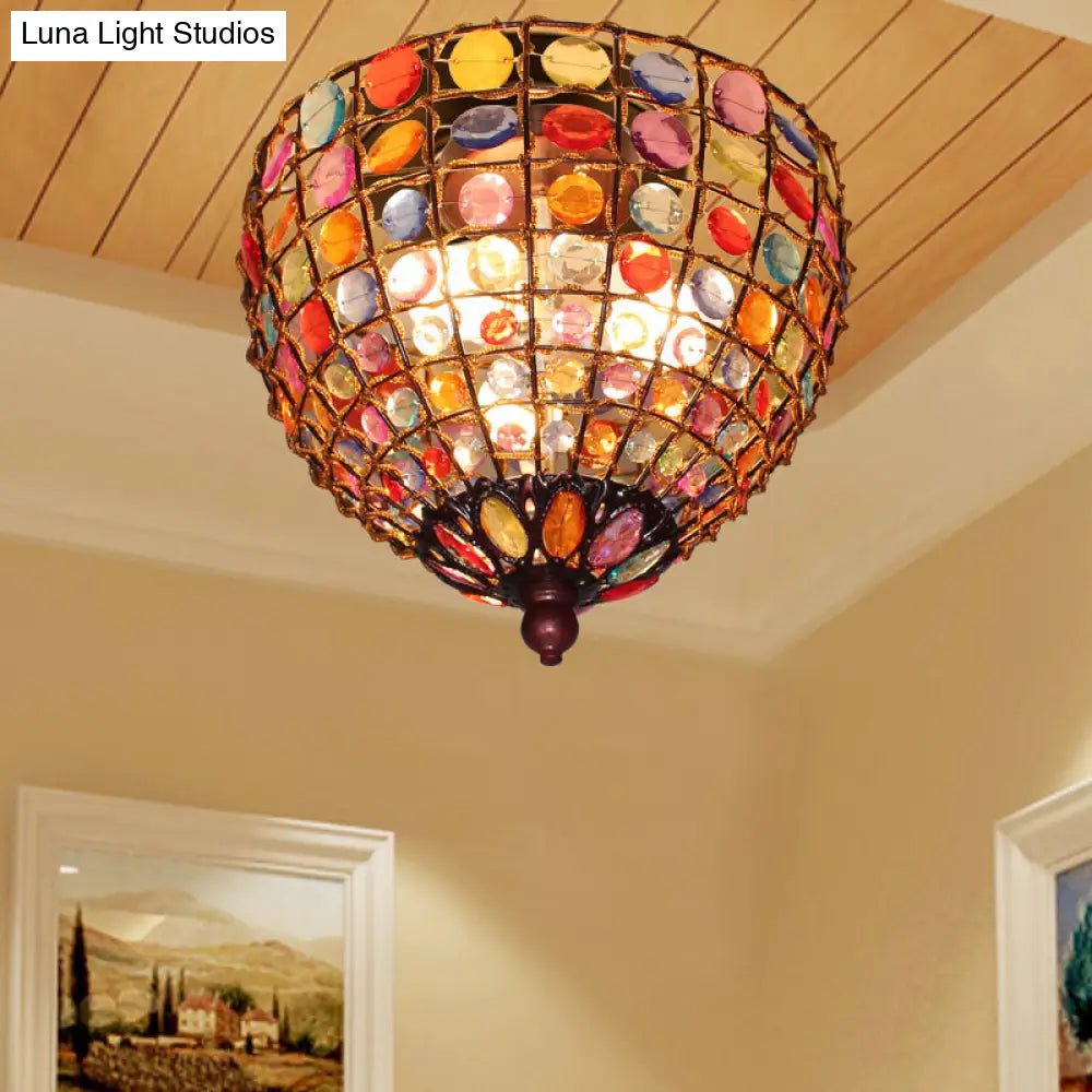 Lámpara de techo empotrada DecorBites™ estilo bohemio de hierro con 3 luces, acabado en cobre envejecido y soportes de vidrio