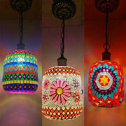 Bohemia turkish mosaic hanging sconce with vibrant colorful glass tiles and intricate geometric floral patterns for bedroom lighting