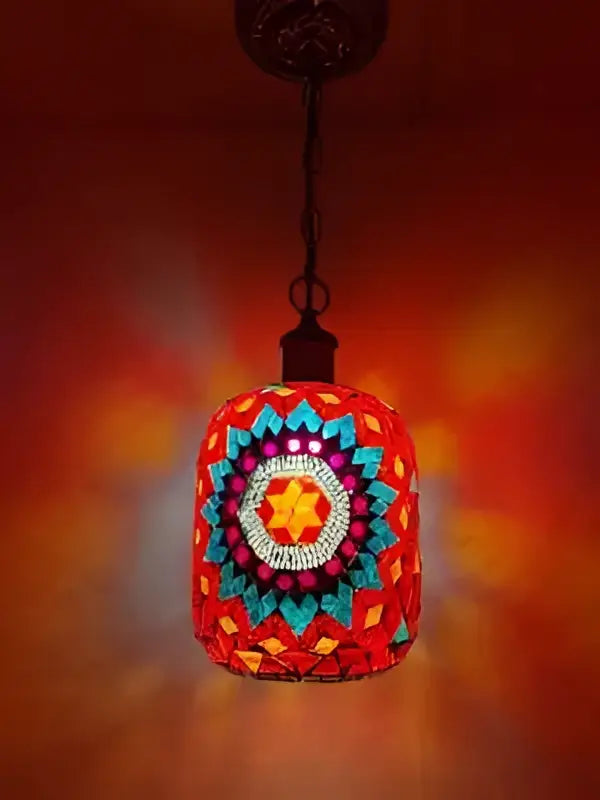 Bohemia turkish mosaic hanging sconce with vibrant red turquoise and gold cylindrical mosaic pendant light for bedroom
