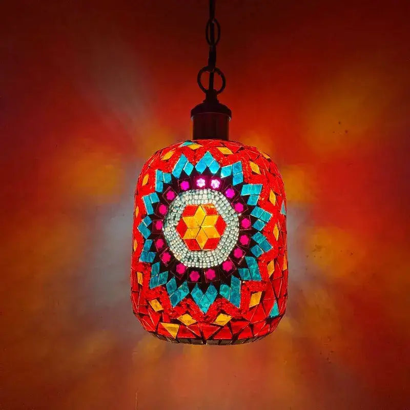 Bohemia turkish mosaic hanging sconce with vibrant red blue yellow mosaic and central diamond design for bedroom vintage led light