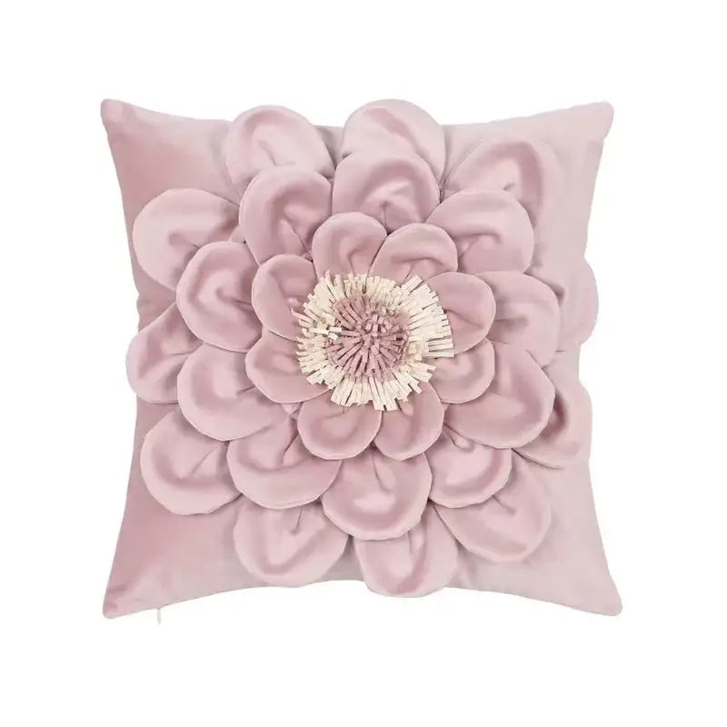 A plush pink velvet cushion cover with a 3d layered flower design by decorbites bohemian tufted collection