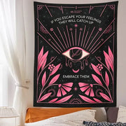 Bohemian black and pink botanical eye tapestry featuring floral motifs and motivational text for bedroom wall hanging decorbites botanical eye