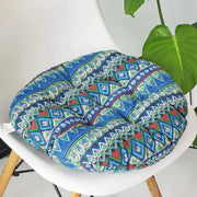 Bohemian blue green and red geometric meditation cushion pouf with quilted design for living room use