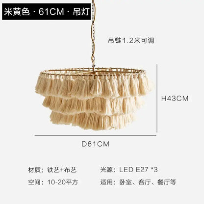Beige tiered tassel light with metal frame suspension light from decorbites bohemian chandelier for bedroom use