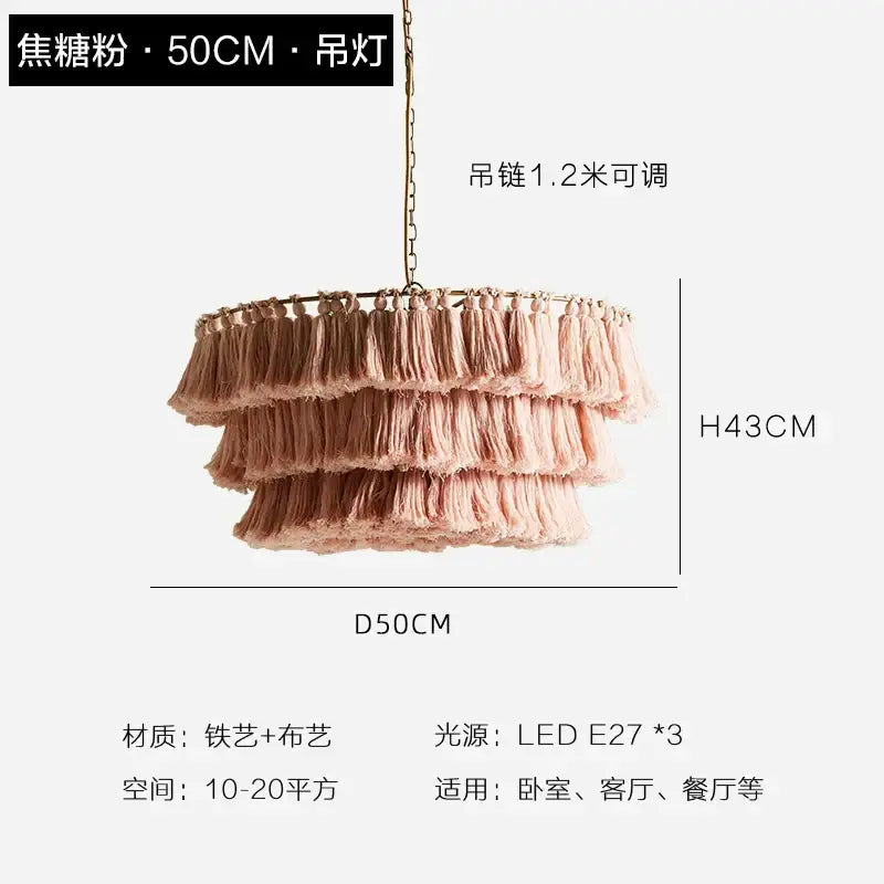 Bohemian blush pink tassel light with metal frame and adjustable chain suspension light for bedroom decorbites chandelier