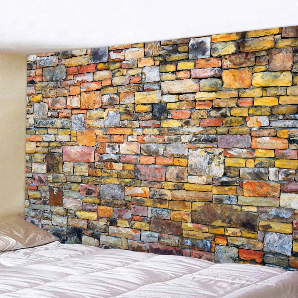 A vibrant multi-colored bohemian brick wall texture mandala tapestry for bedroom decorbites brick wall decor