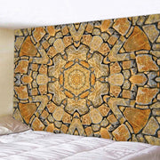 Bohemian brick wall texture mandala tapestry with earthy tan brown and gray stone pattern for bedroom decorbites decorbites brick wall
