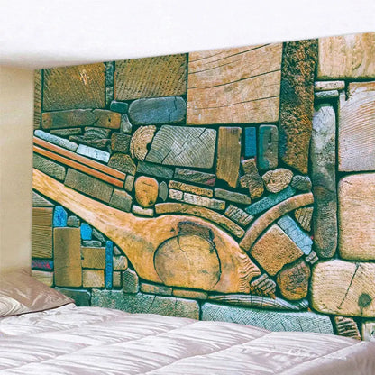 Bohemian brick wall texture mandala tapestry featuring a rustic stone and wood mosaic with earthy tones for decorbites brick wall decor