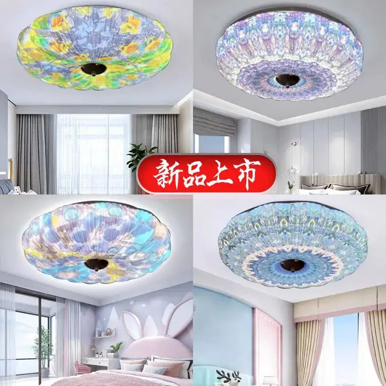 Bohemian colorful mandala led ceiling lights with intricate floral glass design in blue green yellow and purple for bedroom