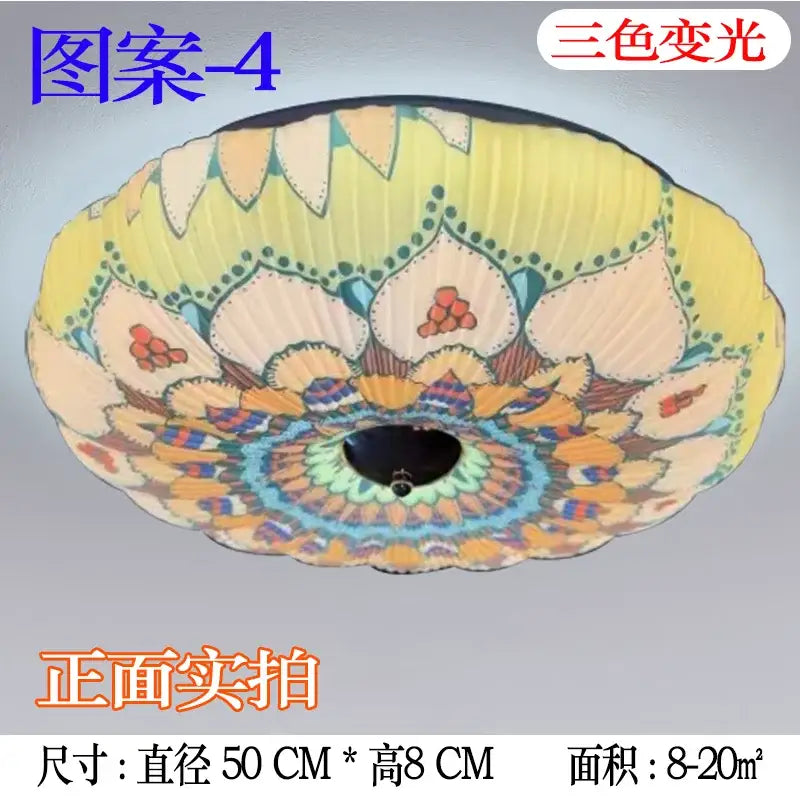 Bohemian colorful mandala led ceiling light with floral design in yellow peach blue and orange for bedroom ceiling lights