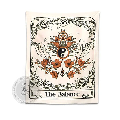 Bohemian cream balance tarot tapestry wall hanging features yin-yang design with orange flowers for bedroom decor