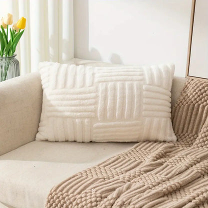 Cream-colored velvet knitted cushion cover with plush textured woven pattern for decorbites bohemian snowflake style
