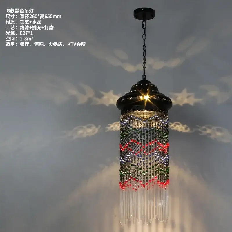 Black pendant light with glossy finish and colorful glass bead strands decorbites bohemian crystal pendant for dining room