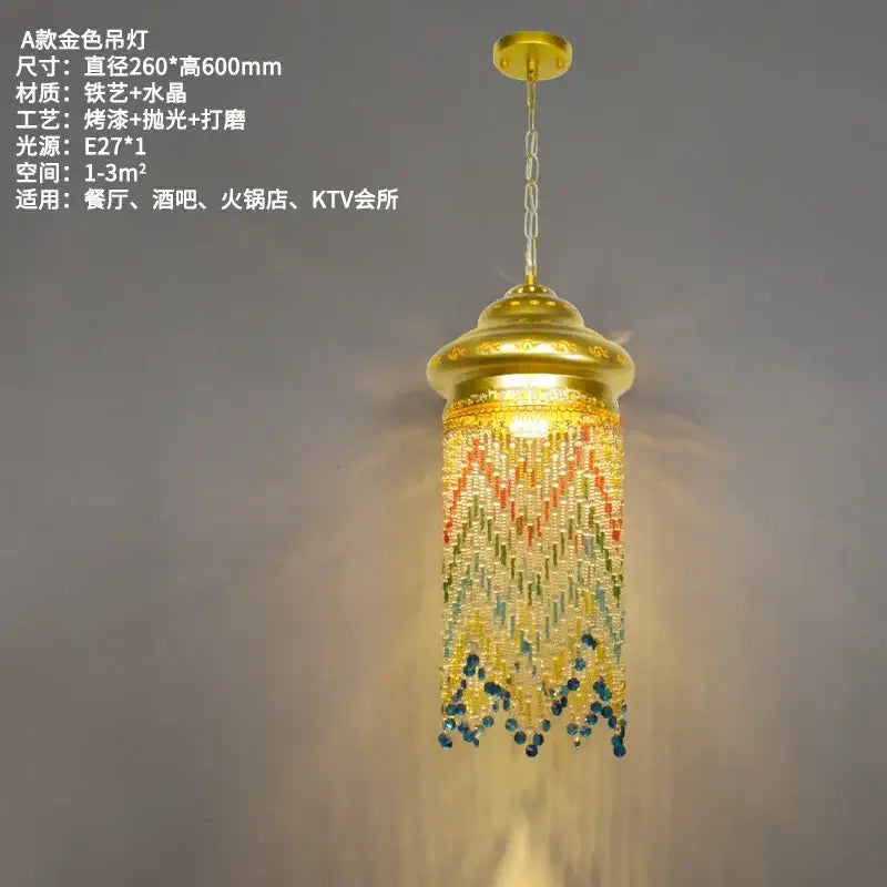 Golden pendant light with multicolored beaded fringe for decorbites bohemian crystal pendant dining chandelier