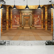 Bohemian egyptian building tapestry wall hanging featuring ornate columns hieroglyphic murals and golden statues for bedroom decor